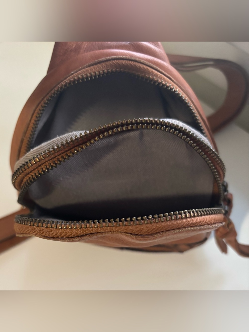 NWT Leather Crossbody Sling Bag with Geometric Stitching - Picture 7 of 9